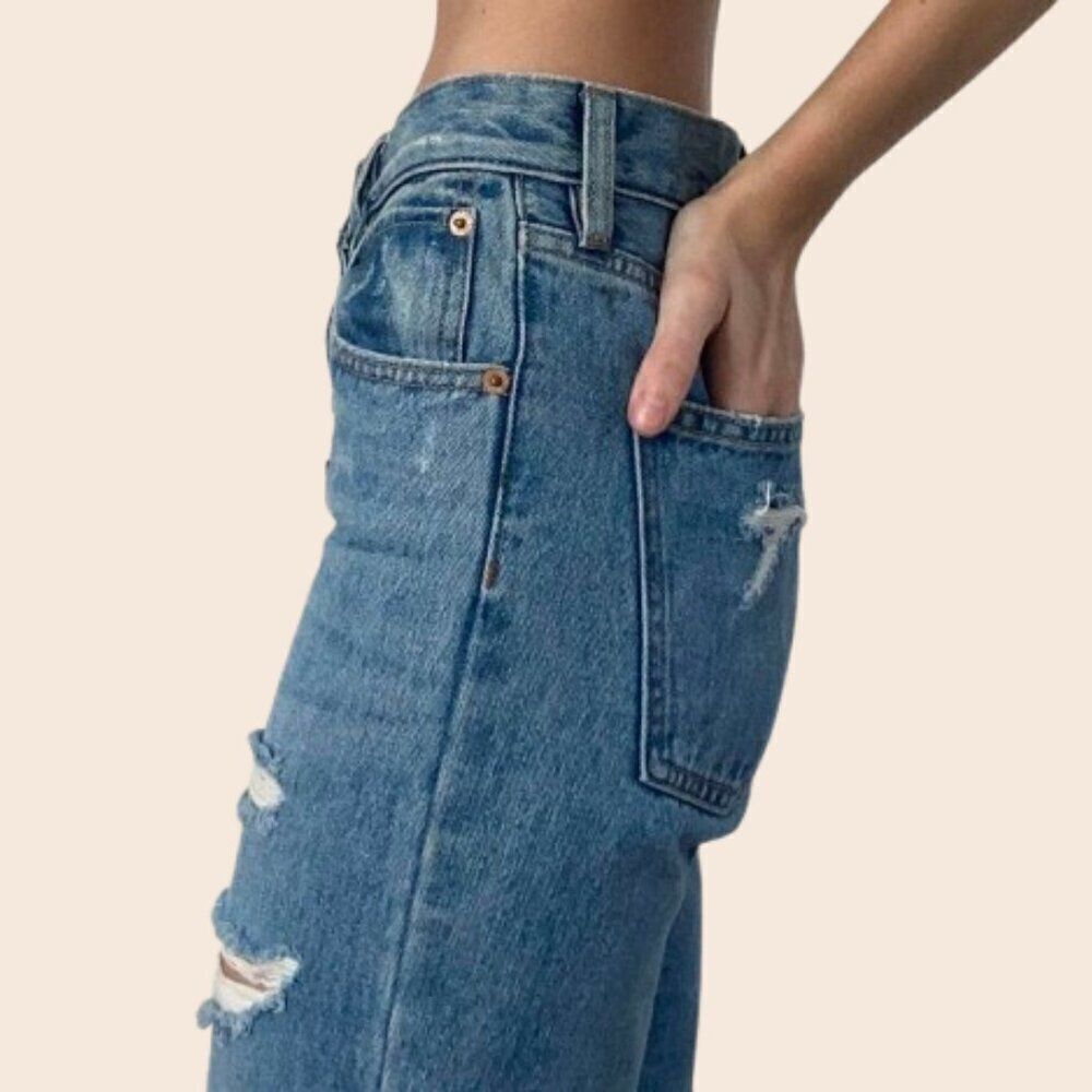 Free People Distressed High Waist Straight Leg Jeans Size 27 - Picture 3 of 14